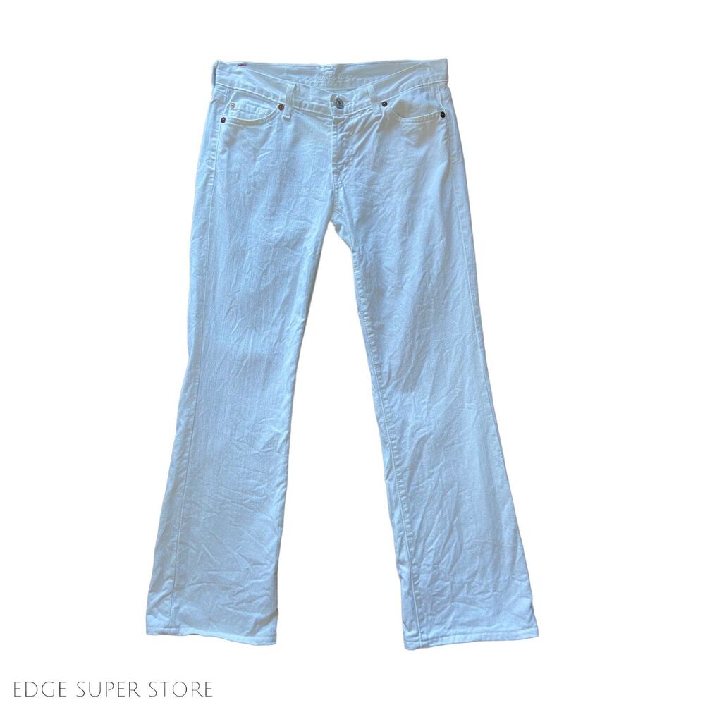 7 For All Mankind White Low Rise Belted Rhinestone Pocket Pants Jeans Size 29